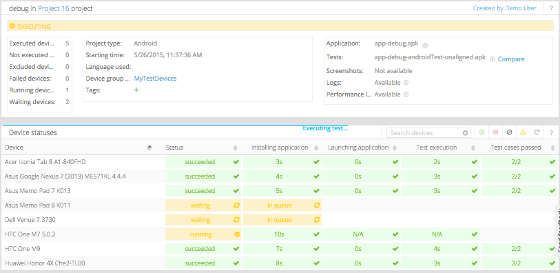 Test run results