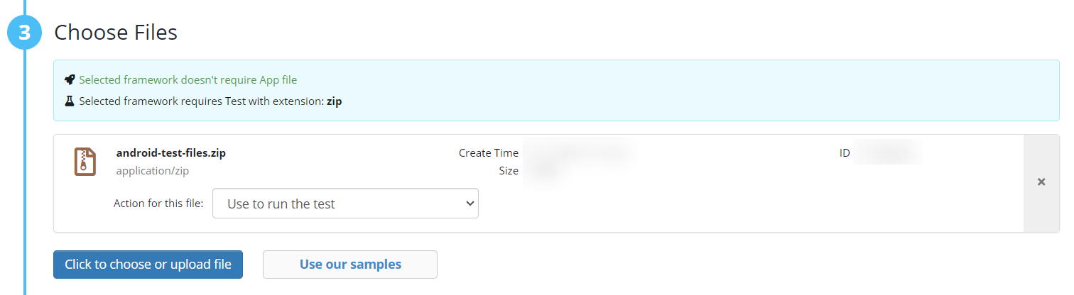 Choose Android Test Files