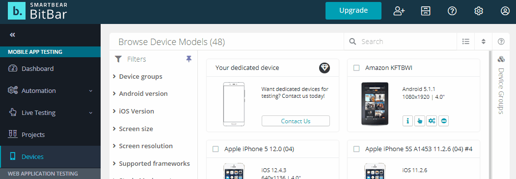 Opening the Device Groups panel