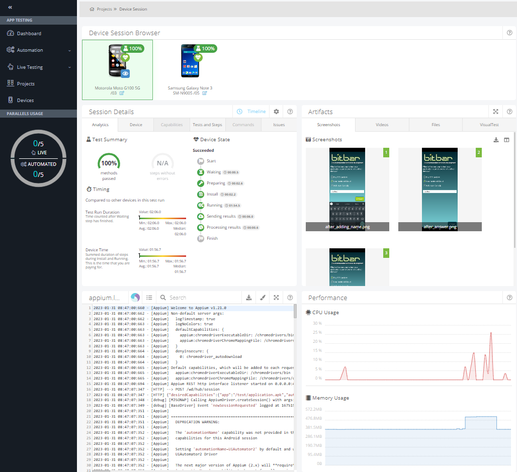 Server Side Test Results