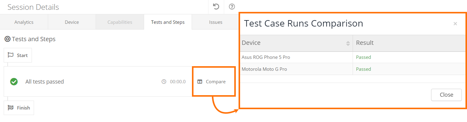 Test case runs comparison