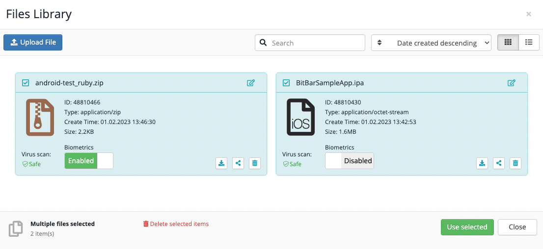 Selecting files in Files Library