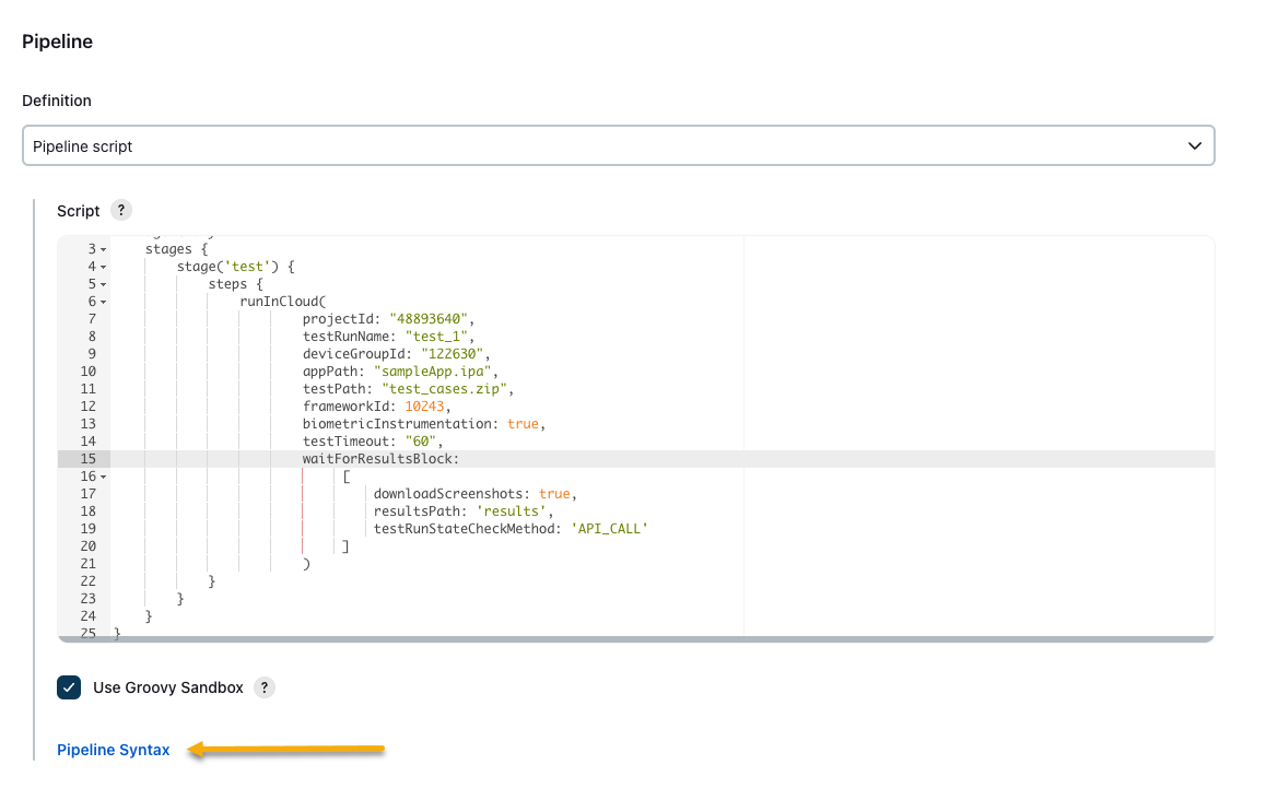 Pipeline syntax link
