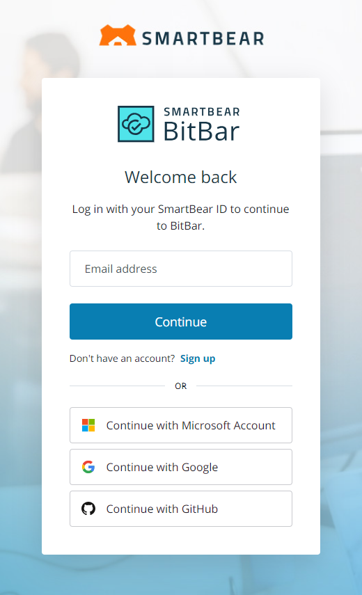 BitBar Login Page