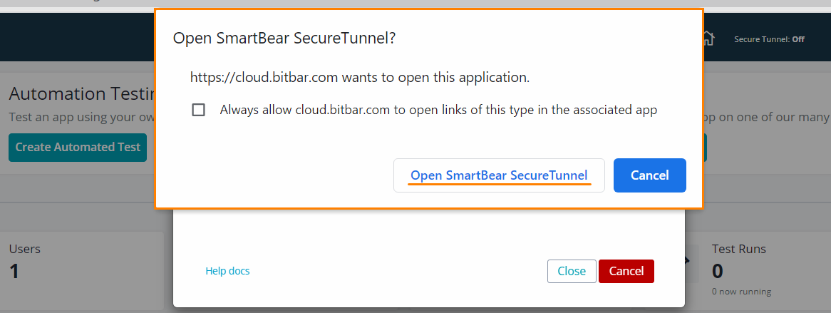 Browser request to start the tunnel