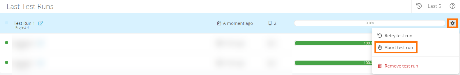 Aborting a test run