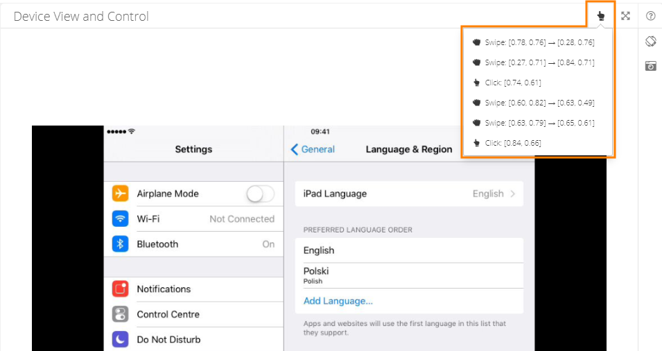 Live testing: device actions