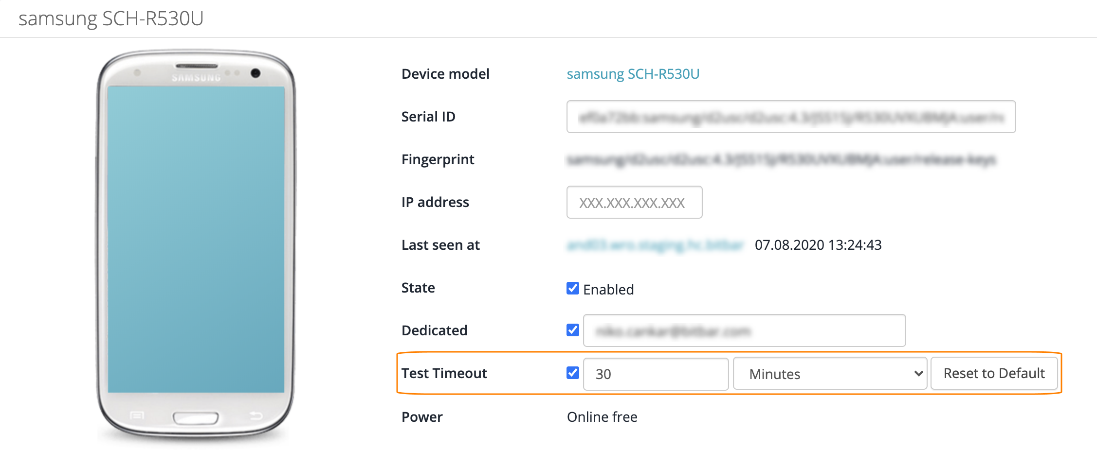 Test timeout settings