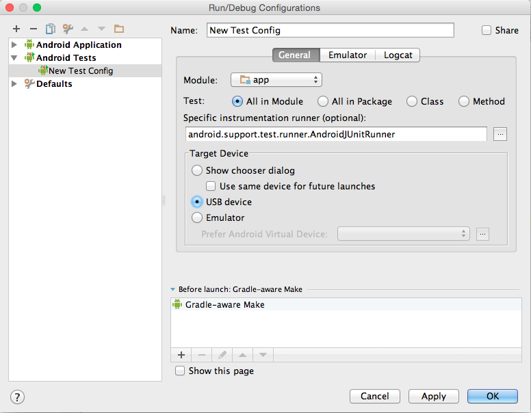 The Run/Debug Configurations dialog